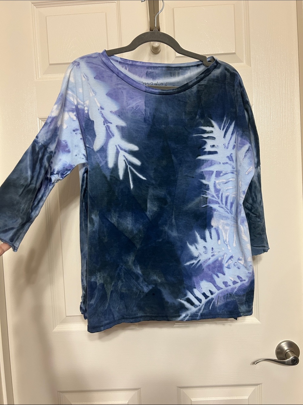 Marika Charles “Ma+Ch” Cotton Modal Blue Fern Print Top Work of Art